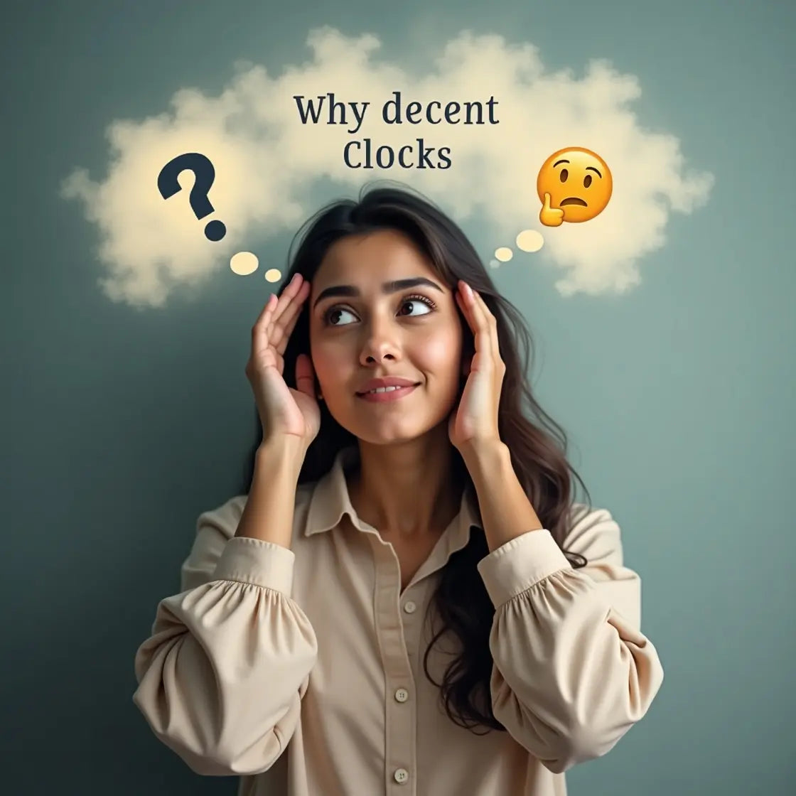 Confused Pakistani woman thinking – Why Choose Decent Clocks for Wall Clocks in Pakistan