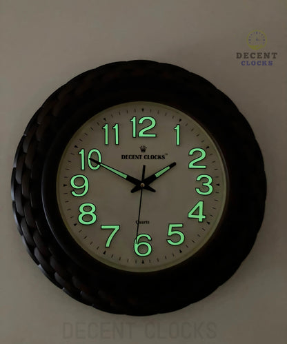 Glowing View Of Cream And brown Wall Clock . Glowing at night 