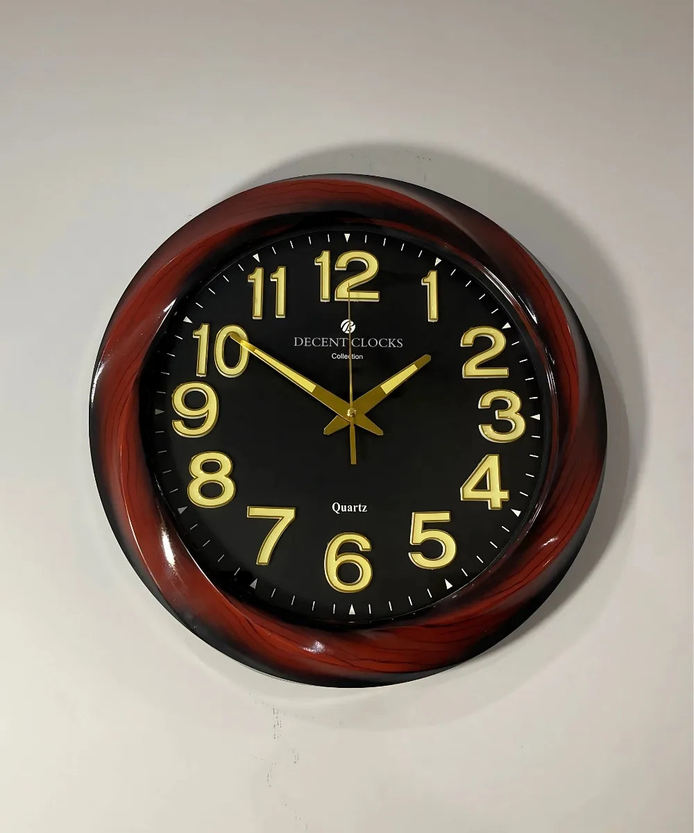 Glowing Black Wall Clock front view 14.5 inch