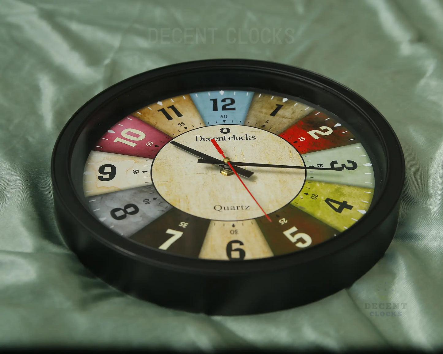 Modern classic wall clock zoomin view on a light green backround