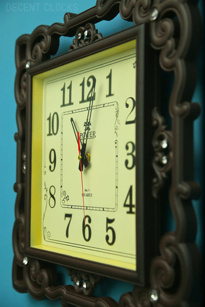 extreme zoom in of Royal Beidge square wall clock  