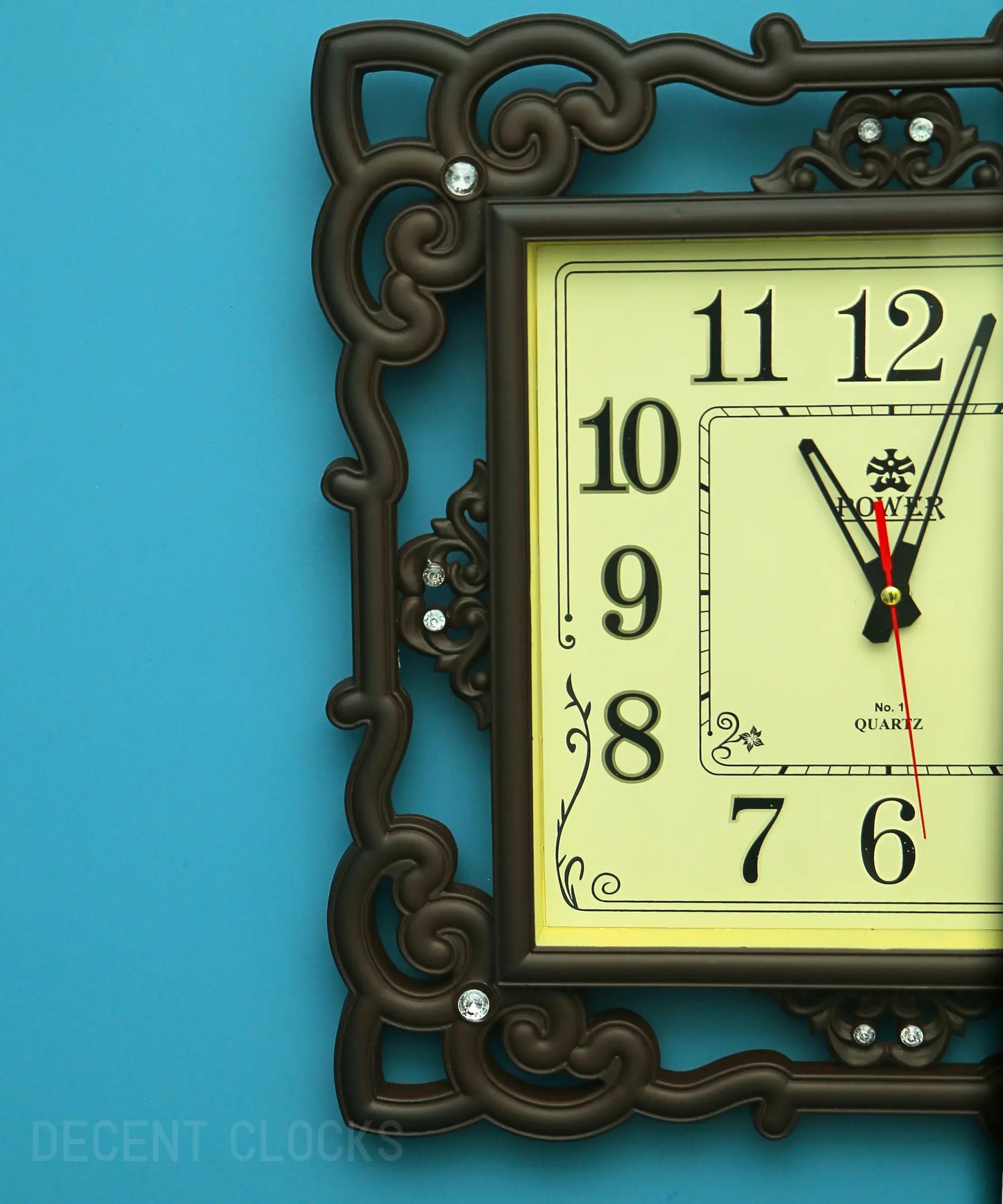 Royal Beidge square wall clock  close up image from left side