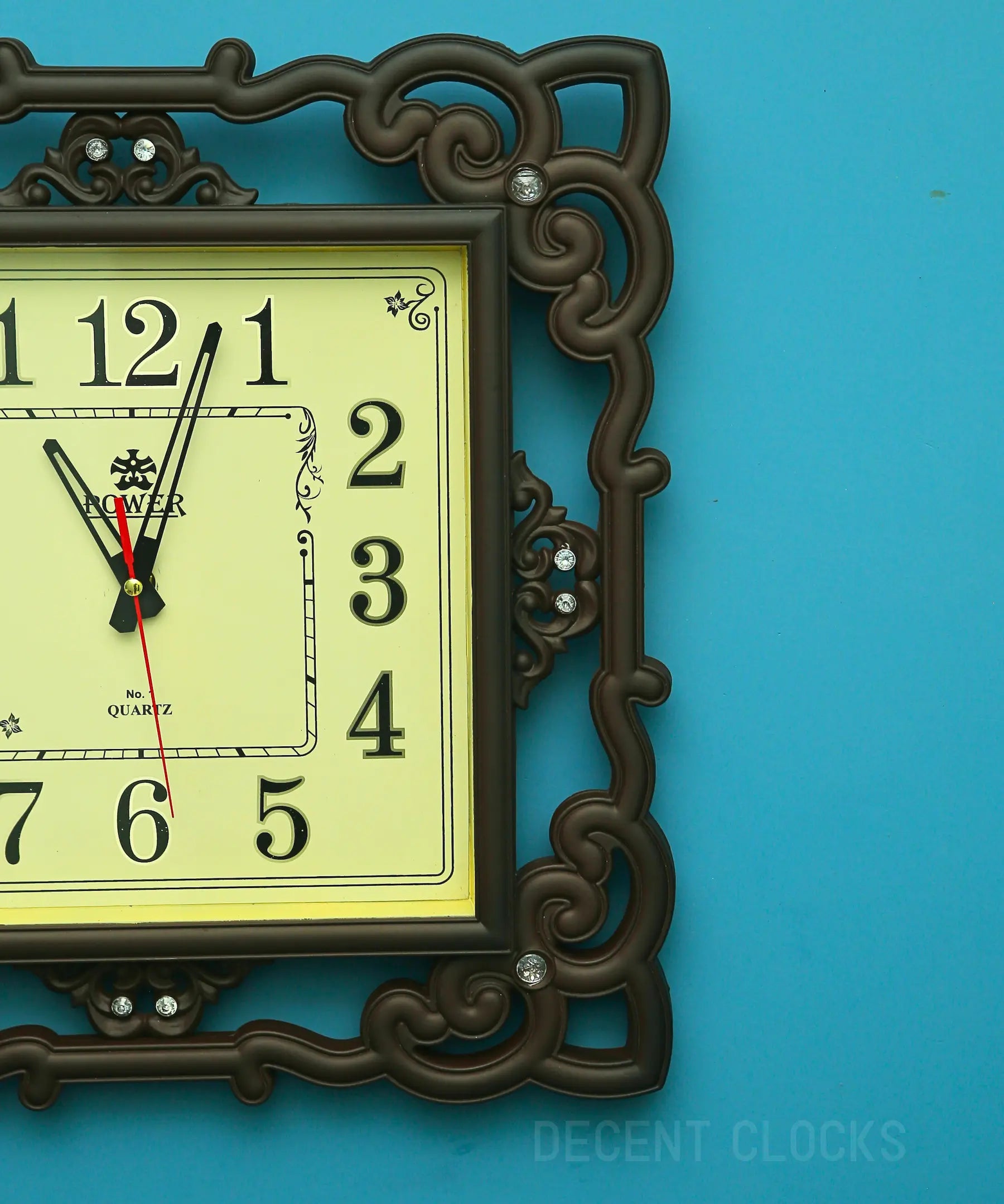 right side closeup image of Royal Beidge square wall clock  a product of decent clocks