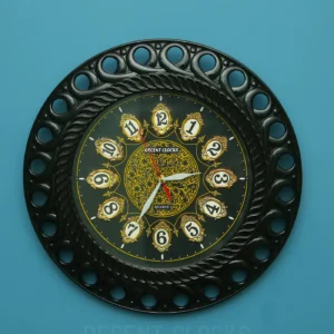 Black Decorative Wall Clock with Golden Floral Design🌼🖤