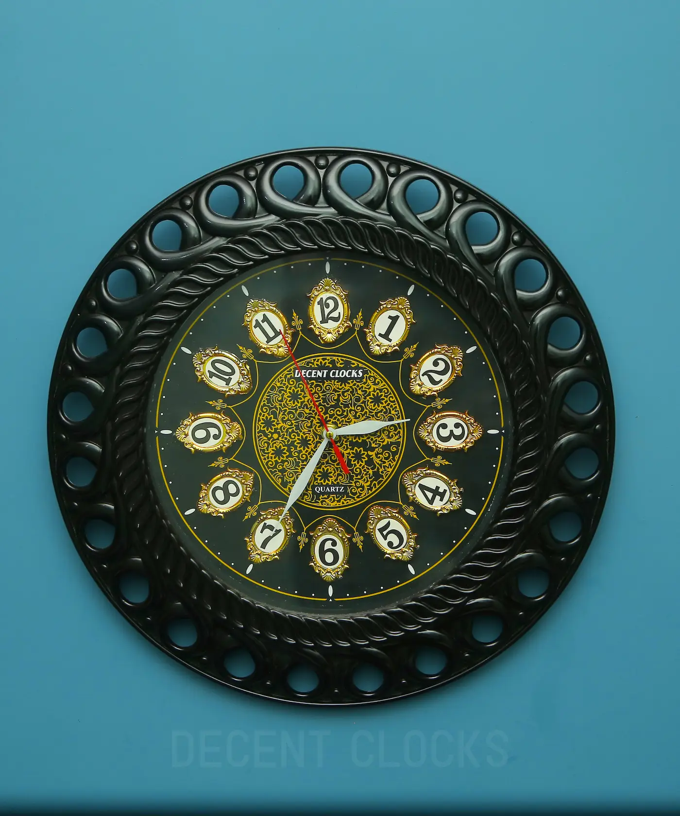 Black Decorative Wall Clock with Golden Floral DesignπΌπ€
