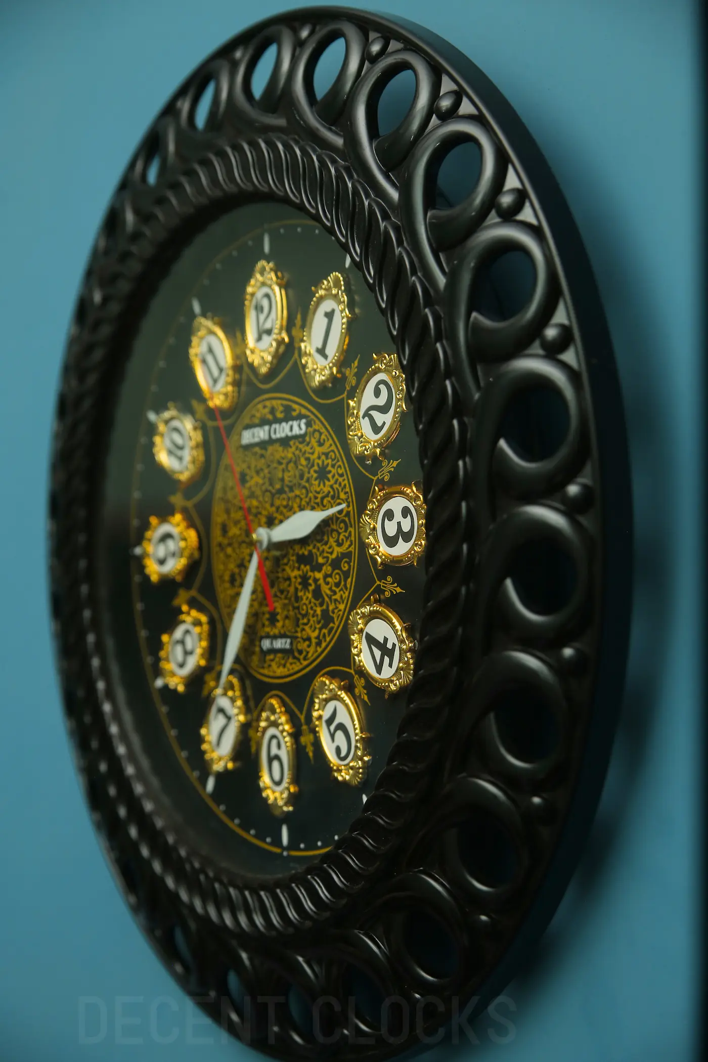 Black Decorative Wall Clock with Golden Floral DesignπΌπ€ - Image 2