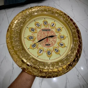Front view of Royal Golden Fancy Wall Clock with golden frame and classic design